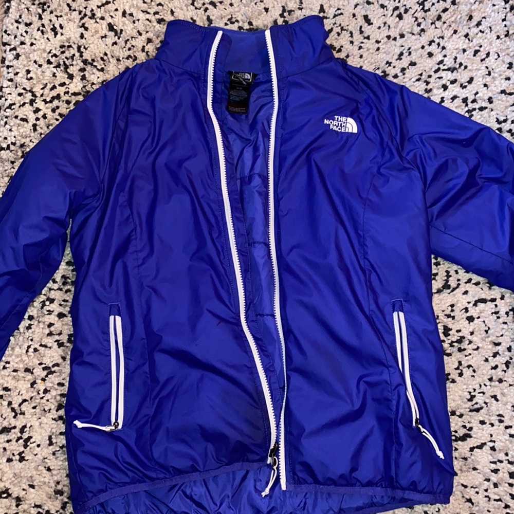 Blue North face puffer